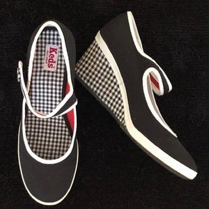 Keds Black Check Midnight Mary Jane Wedge Shoes 10M